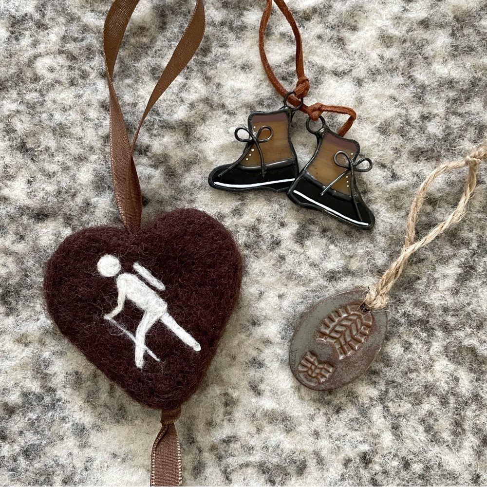 Hiking Outdoors Ornaments / Hang tags • Stained Glass, Wool felt, Ceramic